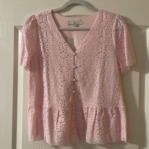 Loft pink lace peplum top Sz. S